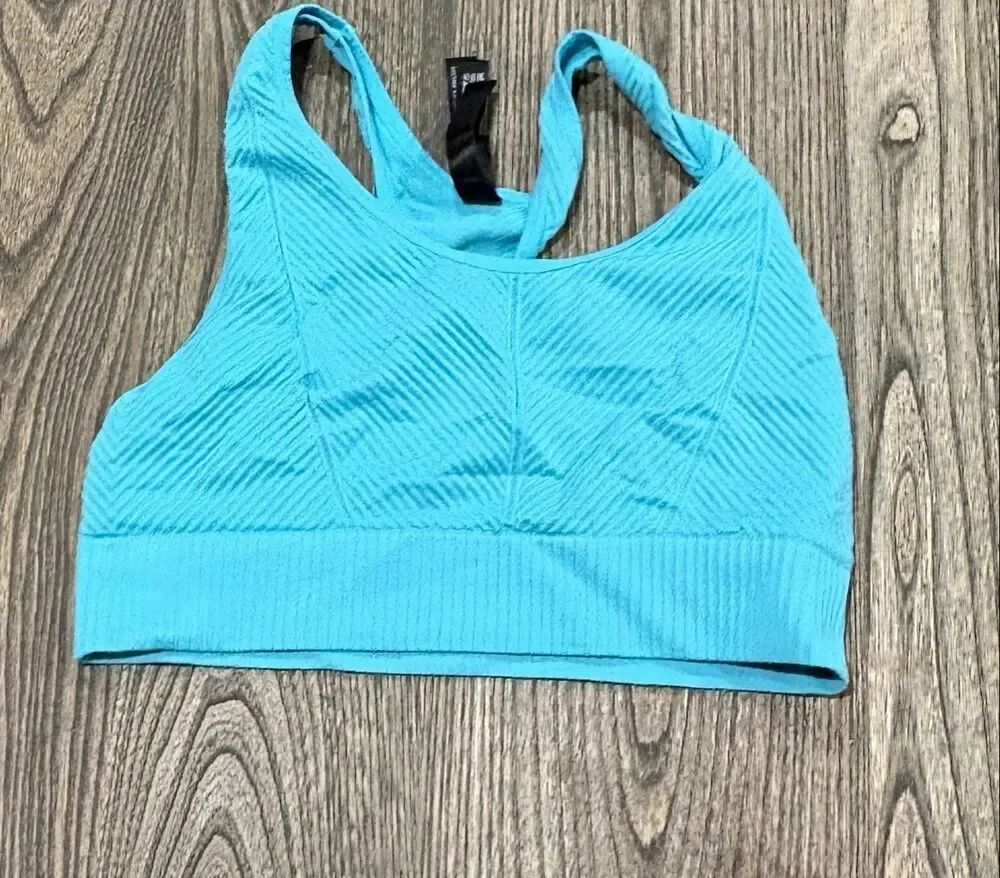 Pink Active Victoria's Secret Women's Ribbed Racerback Sports Bra Blue Medium